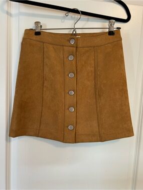 Forever 21 Tan Suede-Look Button-Front A-Line Skirt